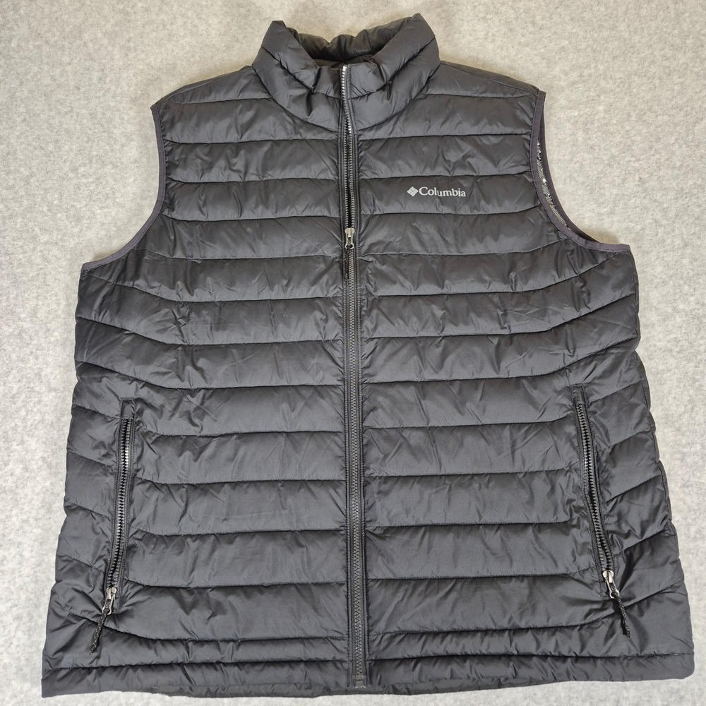 Columbia Puffer Vest Mens XXL Black Omni-Heat Quilted Full Zip Sleeveless Jacket